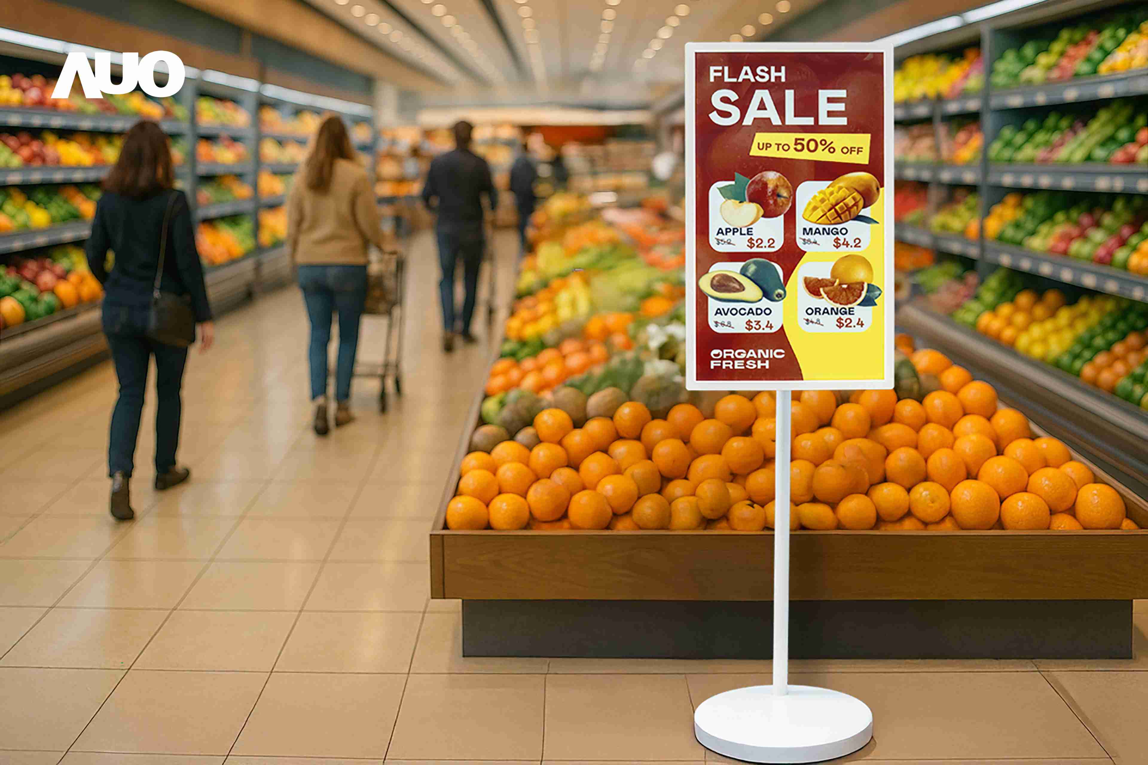 达擎首亮相低功耗、、、、全彩的〝aecoPost电子纸解决方案〞，，仅在更新画面时需要微量的电力驱动，，无需布建电线的便捷设计，，使其可灵活应用、、、随意置放，，，，并可透过云端或行动装置app，，，，轻松管理及排程广告内容，，晋升店头营销利器。。