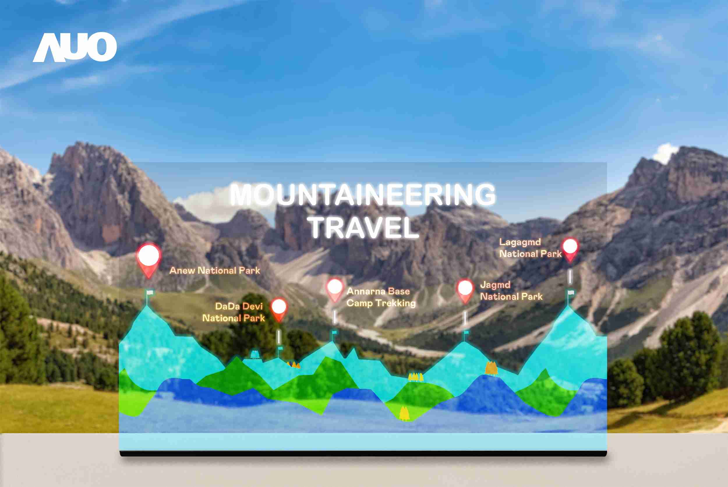 人生就是博展示全球单片尺寸最大(*)42吋透明Micro LED显示器拼接而成的〝64吋透明Micro LED显示器〞，，，具备高透明度、、、1,000 nits高亮度、、广色域、、、、采用三边无边框的无缝拼接等多重特色，，，呈现超高清、、、、细腻画质而不遮挡后方视觉，，，满足层峰需求，，可广泛运用于零售、、、艺术展览或商业空间等场域